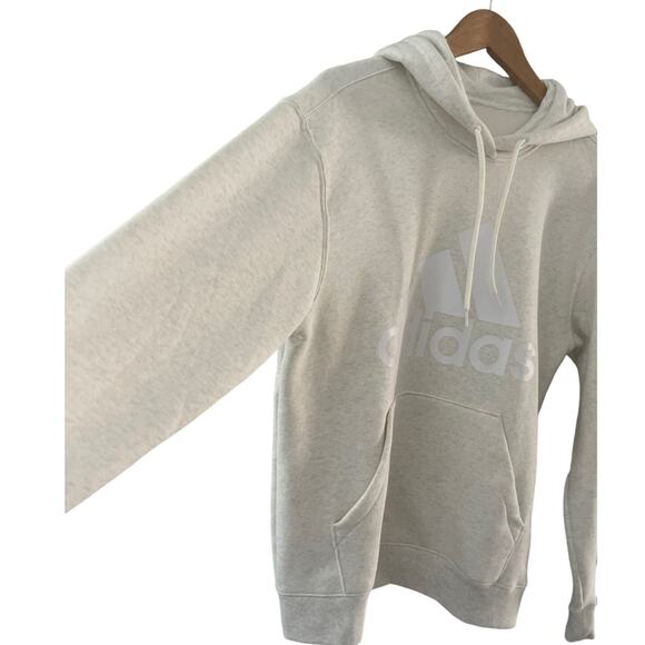 Adidas‎ Essentials Big Logo Regular Fleece Off-White Melange Hoodie Size Large - Picture 7 of 9